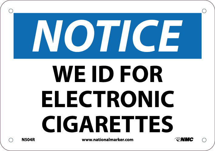 WE ID FOR ELECTRONIC CIGARETTES, 7X10, .050 RIGID PLASTIC