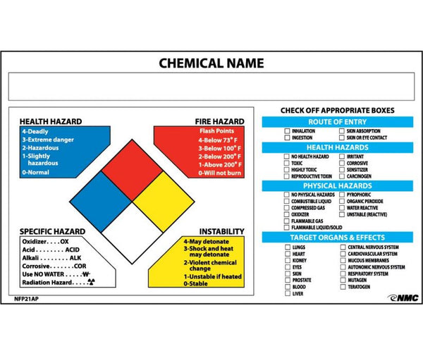 NFPA TARGET ORGAN LABEL, 3X5, PS VINYL, 5/PK