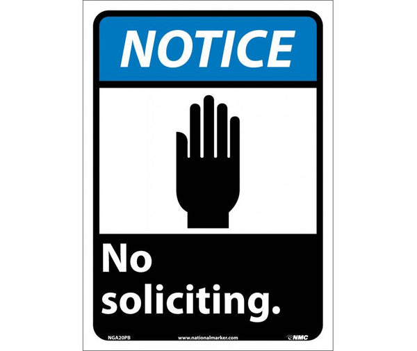 NOTICE, NO SOLICITING, 14X10, .040 ALUM