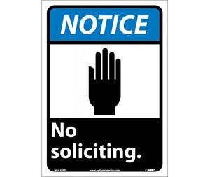 NOTICE, NO SOLICITING, 14X10, RIGID PLASTIC