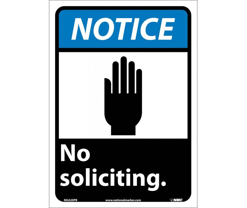 NOTICE, NO SOLICITING, 14X10, RIGID PLASTIC