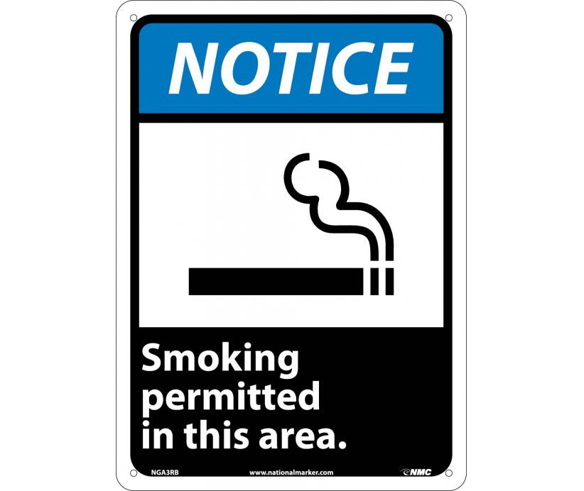 NOTICE, SMOKING PERMITTED IN THIS AREA (W/GRAPHIC), 14X10, RIGID PLASTIC