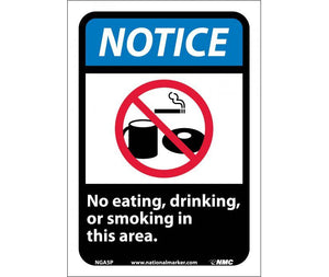 NOTICE, NO EATING DRINKING OR SMOKING IN THIS AREA (W/GRAPHIC), 14X10, RIGID PLASTIC