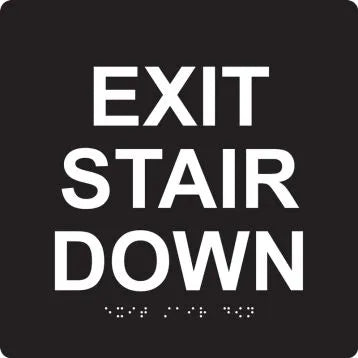 ADA Braille Tactile Sign: Exit Stair Down | PAD901BK