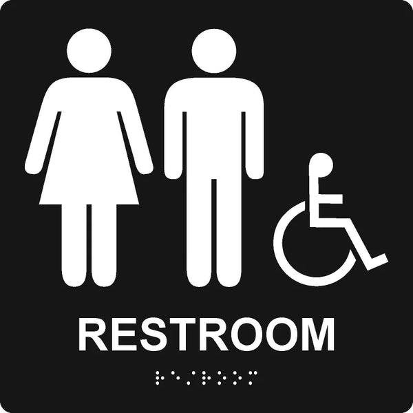 ADA Braille Tactile Sign: Handicap Accessible Unisex Restroom (Square) | PAD926BK
