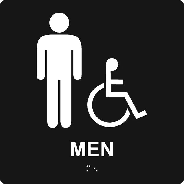 ADA Braille Tactile Sign: Handicap Accessible Men's Restroom (Square) | PAD927BK