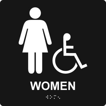 ADA Braille Tactile Sign: Handicap Accessible Women's Restroom (Square) | PAD929BK