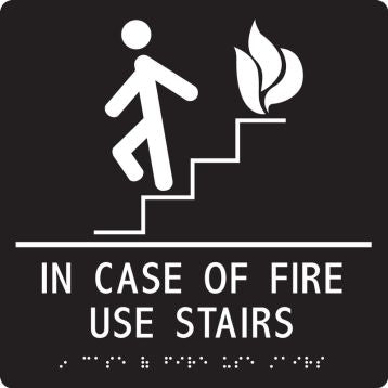 ADA Braille Tactile Sign: In Case Of Fire Use Stairs | PAD937BK