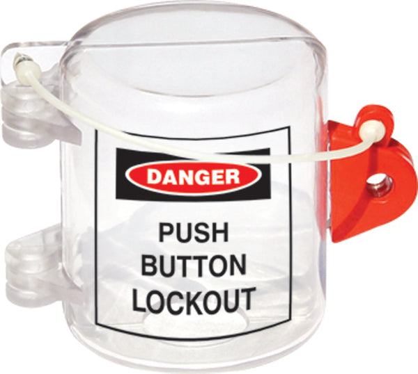 Oversize Push Button Lockout is made from durable plastic (acrylic) and measures 3.5