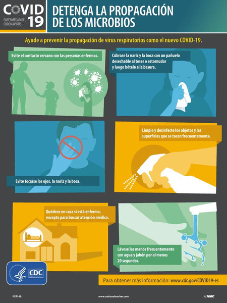 STOP THE SPREAD OF GERMS, ESPANOL/SPANISH, 24X18 VINYL POSTER