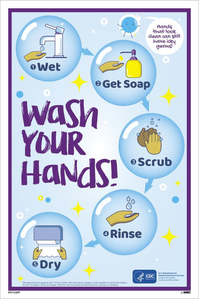 WASH YOUR HANDS STEP BY STEP, 18 X 12 PAPER POSTER
