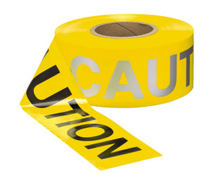 DAY/NIGHT BARRICADE CAUTION TAPE, 3 X 1000, 3 MIL, BLACK/SILVER REFLECTIVE LETTERS, YELLOW BACKGROUND