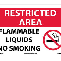 RESTRICTED AREA, FLAMMABLE LIQUIDS NO SMOKING, GRAPHIC, 10X14, .040 ALUM
