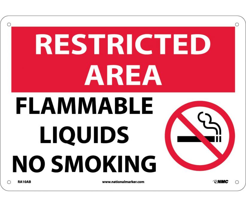 RESTRICTED AREA, FLAMMABLE LIQUIDS NO SMOKING, GRAPHIC, 10X14, .040 ALUM