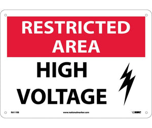 RESTRICTED AREA, HIGH VOLTAGE, GRAPHIC, 10X14, .040 ALUM