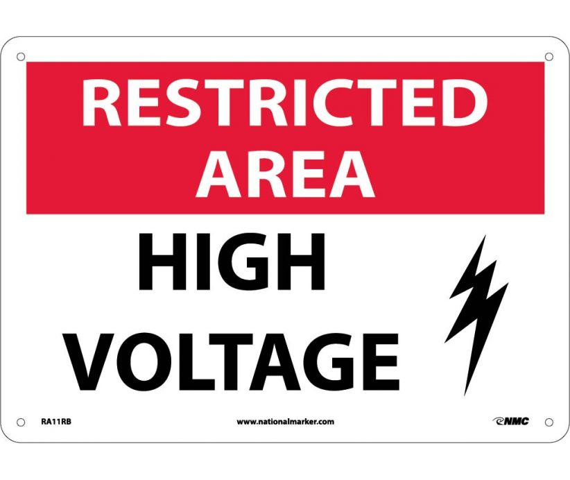 RESTRICTED AREA, HIGH VOLTAGE, GRAPHIC, 10X14, .040 ALUM