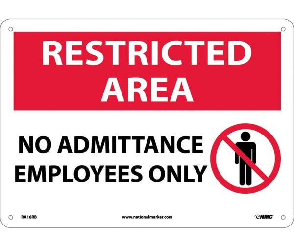 RESTRICTED AREA, NO ADMITTANCE EMPLOYEES ONLY, GRAPHIC, 10X14, RIGID PLASTIC