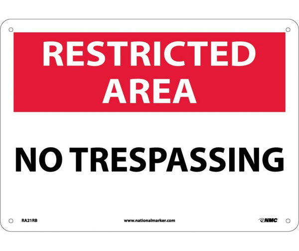 RESTRICTED AREA, NO TRESPASSING, 10X14, RIGID PLASTIC