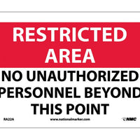 RESTRICTED AREA, NO UNAUTHORIZED PERSONNEL BEYOND THIS POINT, 7X10, .040 ALUM