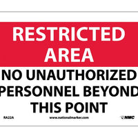 RESTRICTED AREA, NO UNAUTHORIZED PERSONNEL BEYOND THIS POINT, 10X14, RIGID PLASTIC