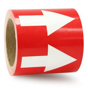 Directional Flow Arrow Tape, (Arrows), 4" x 54 ft, Adhesive Vinyl, White/Red