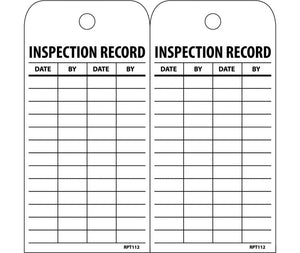 TAGS, INSPECTION RECORD, 6X3, POLYTAG, BOX OF 250