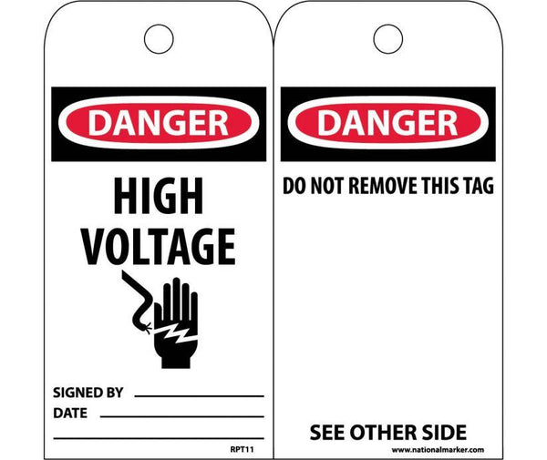 TAGS, DANGER HIGH VOLTAGE, 6X3, UNRIP VINYL, 25/PK