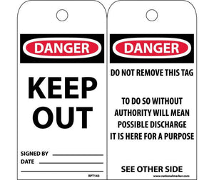 TAGS, KEEP OUT, 6X3, .015 MIL UNRIP VINYL, 25 PK