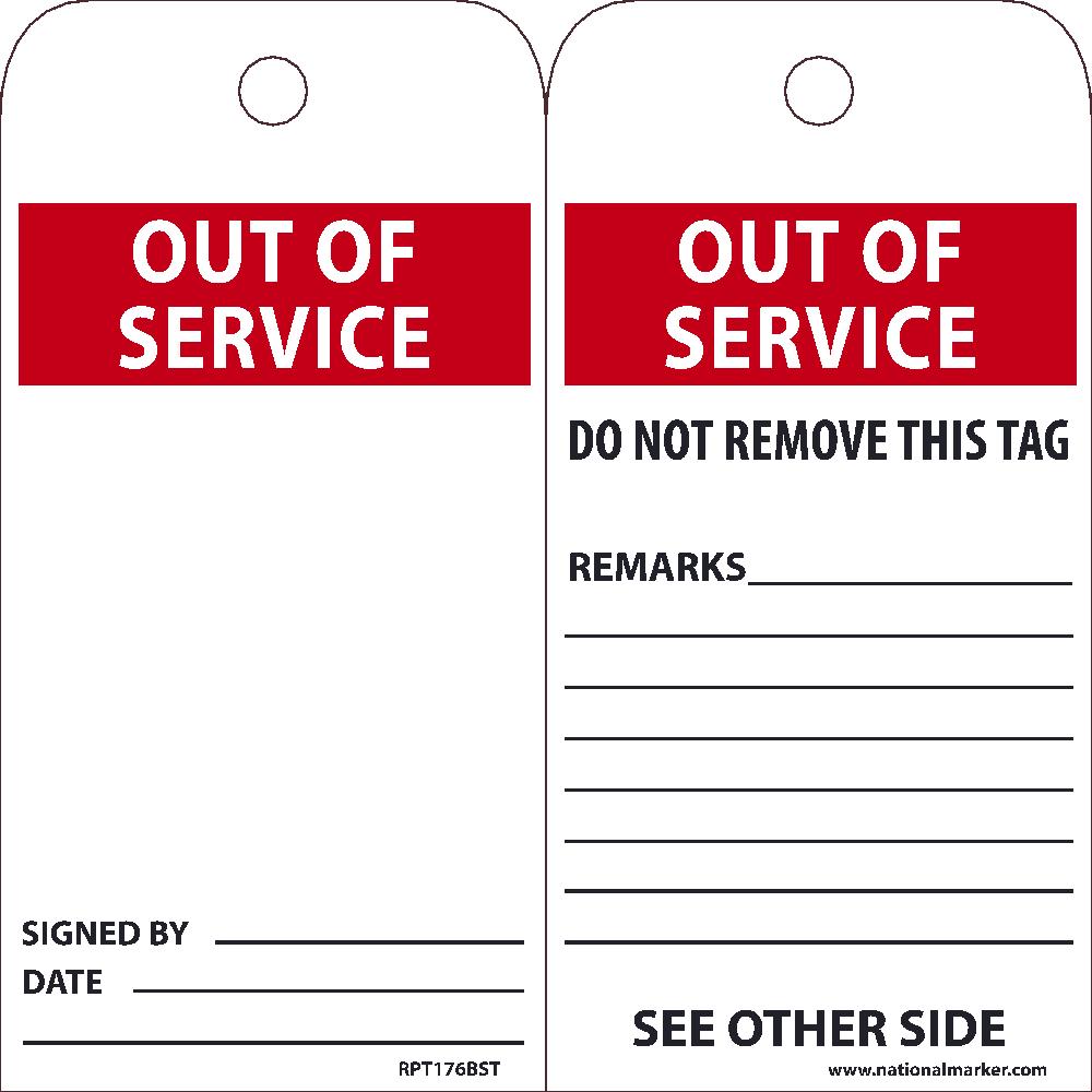 EZ PULL TAGS, OUT OF SERVICE, 6X3, TAGS ON A ROLL, BOX OF 100
