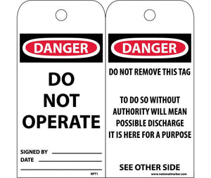 TAGS, DANGER DO NOT OPERATE, 6X3, POLYTAG, BOX OF 100