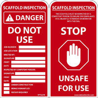 TAGS, Danger Do Not Use Scaffold Tag, 6x3, .015 MIL UNRIP VINYL, 25 PK
