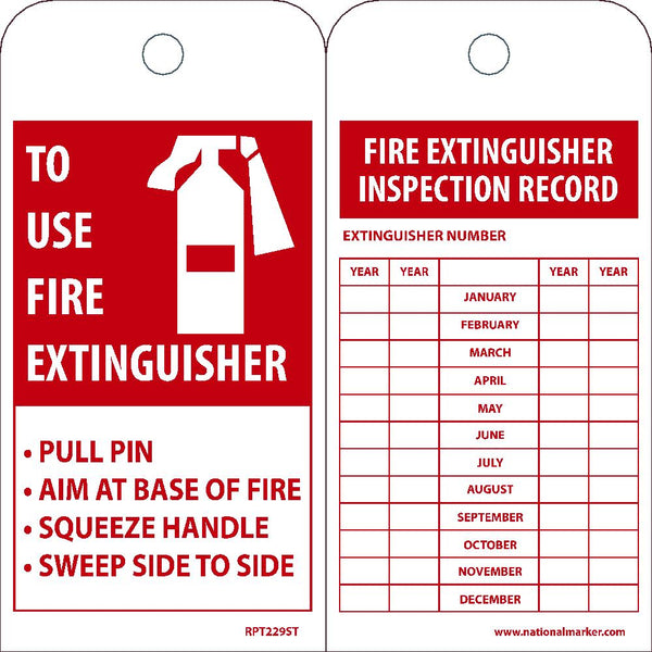 TAGS, FIRE EXTINGUISHER INSPECTION RECORD, 6X3, POLYTAG, BOX OF 100, EZ PULL