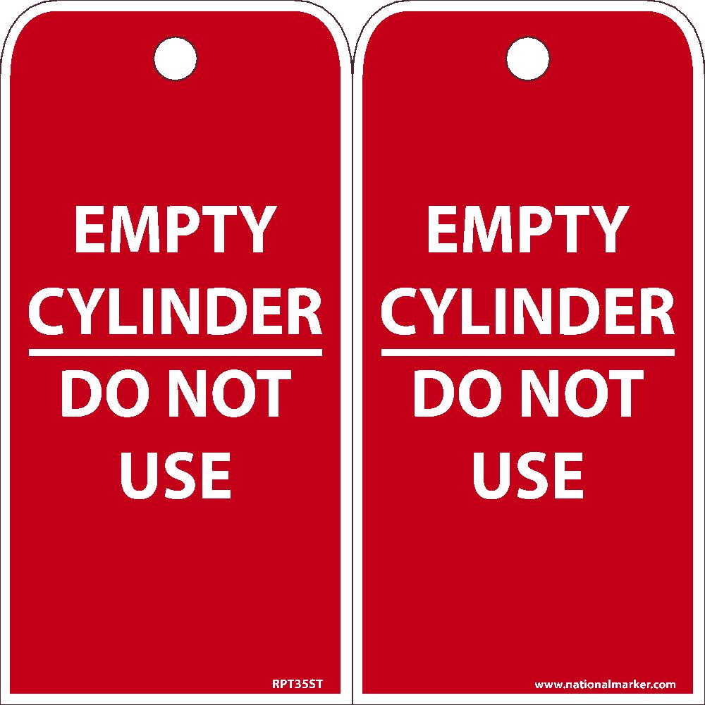 TAGS, EMPTY CYLINDER DO NOT USE, 25PK, 6X3, .010 SYNTHETIC PAPER WITH 1 TOP CENTER HOLE, ZIP TIES INCLUDED