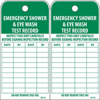 TAGS, EMERGENCY SHOWER AND EYE WASH TEST RECORD, 6X3, POLYTAG, BOX OF 250