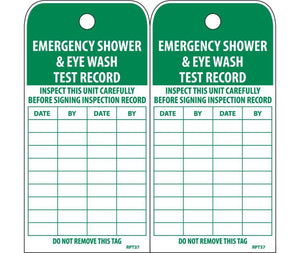 TAGS, EMERGENCY SHOWER AND EYE WASH TEST RECORD, 6X3, POLYTAG, BOX OF 100