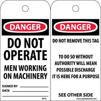TAGS, DANGER DO NOT OPERATE MEN WORKING. . ., 6X3, UNRIP VINYL, 25/PK