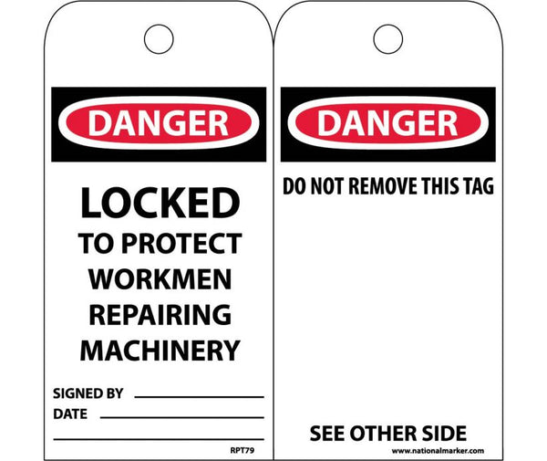 TAGS, DANGER LOCKED TO PROTECT WORKMEN REPAIRING. . ., 6X3, UNRIP VINYL, 25/PK W/ GROMMET