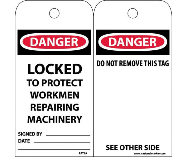 TAGS, DANGER LOCKED TO PROTECT WORKMEN REPAIRING. . ., 6X3, UNRIP VINYL, 25/PK