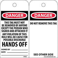 TAGS, DANGER THIS TAG MUST NOT BE REMOVED. . ., 6X3, UNRIP VINYL, 25/PK W/ GROMMET