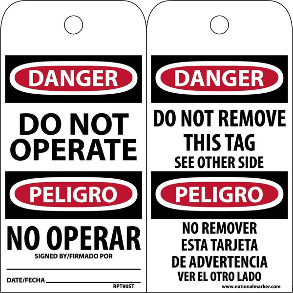TAGS, DANGER, DO NOT OPERATE, BILINGUAL, 6X3, SYNTHETIC PAPER, 25/PK (HOLE)