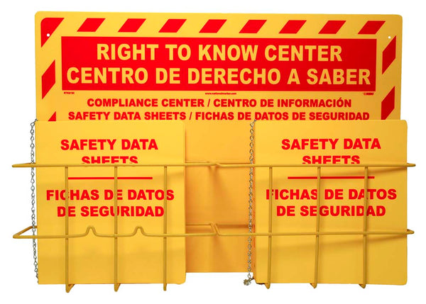 BILINGUAL RTK CENTER, 20 x 31, 2 BASKETS, 2 RTK61BI BINDER AND CHAIN, RED ON YELLOW, 3MM HEAVY DUTY RIGID PLASTIC