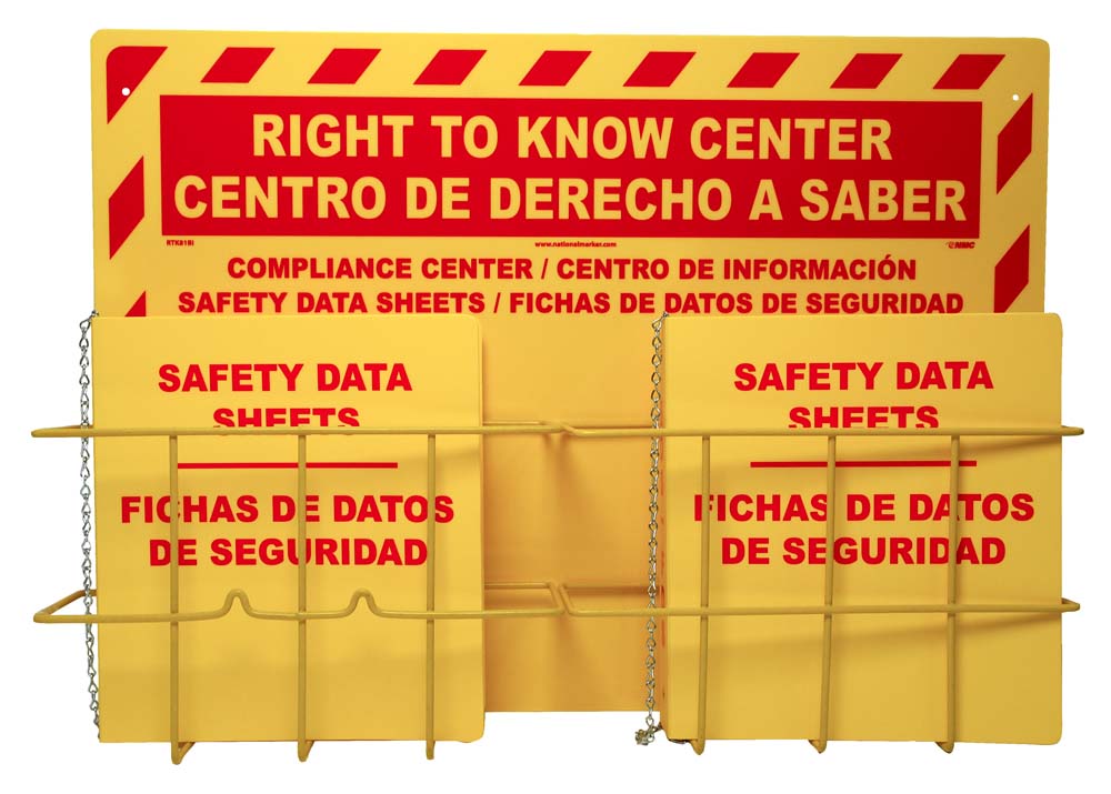 BILINGUAL RTK CENTER, 20 x 31, 2 BASKETS, 2 RTK61BI BINDER AND CHAIN, RED ON YELLOW, 3MM HEAVY DUTY RIGID PLASTIC