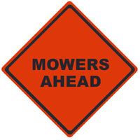 TRAFFIC, MOWERS AHEAD, 36X36, ROLL UP SIGN, MESH MATERIAL