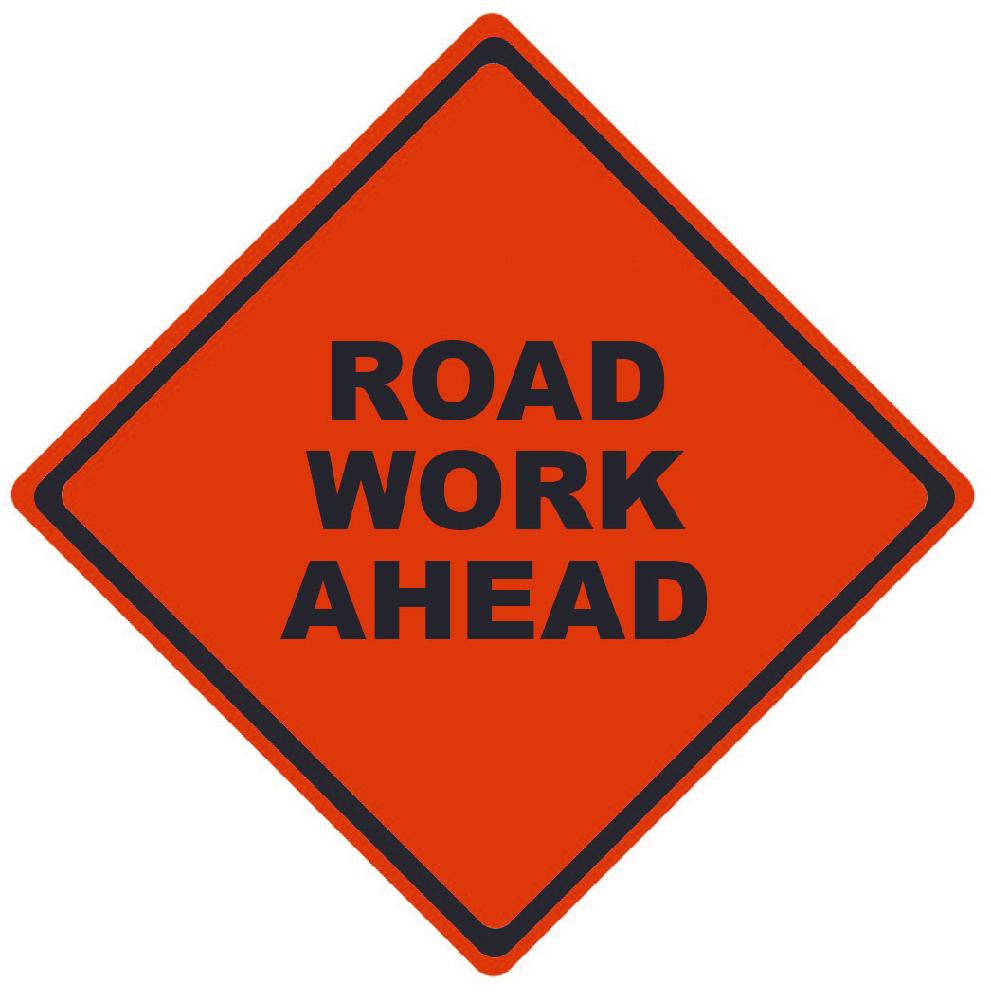 TRAFFIC, ROAD WORK AHEAD, 36X36, ROLL UP SIGN, MESH MATERIAL