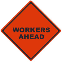 TRAFFIC, WORKERS AHEAD, 36X36, ROLL UP SIGN, MESH MATERIAL