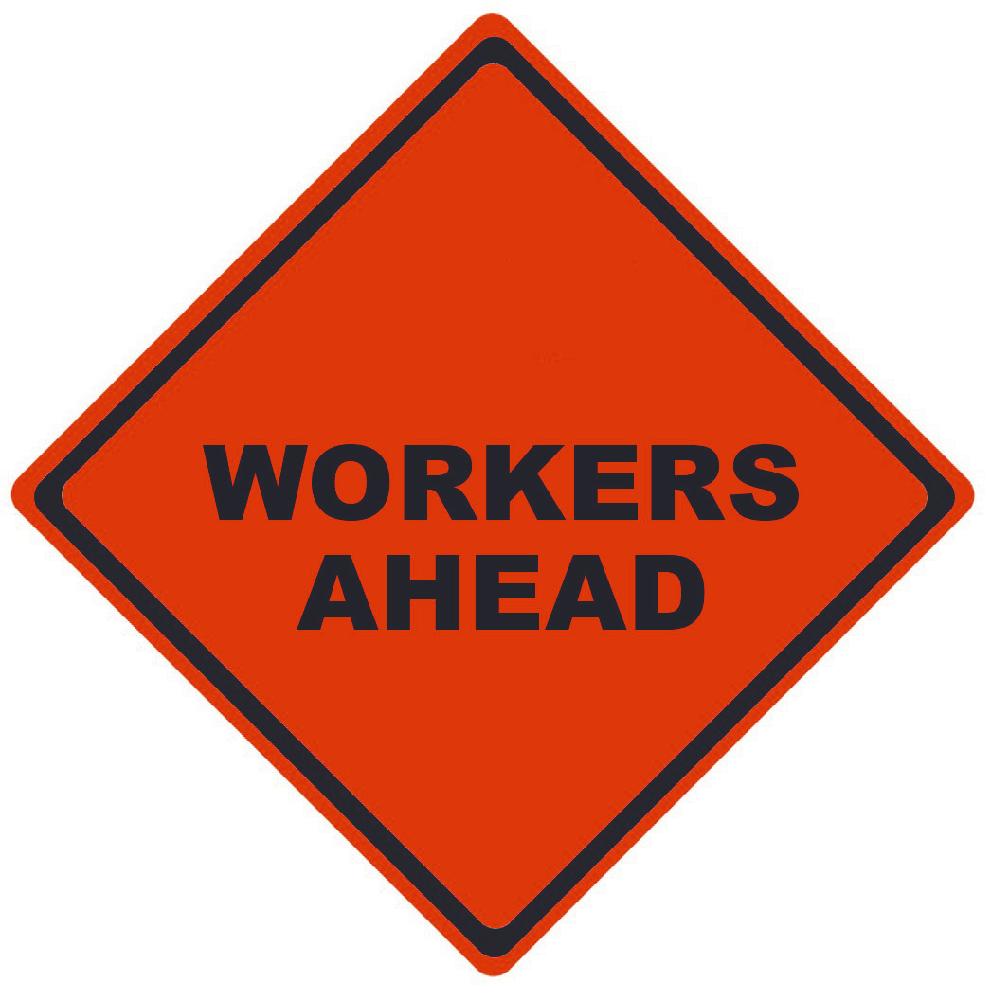 TRAFFIC, WORKERS AHEAD, 36X36, ROLL UP SIGN, MICROPRISMATIC REFLECTIVE MATERIAL
