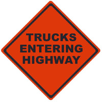 TRAFFIC, TRUCKS ENTERING HIGHWAY, 48X48, ROLL UP SIGN, MICROPRISMATIC REFLECTIVE MATERIAL