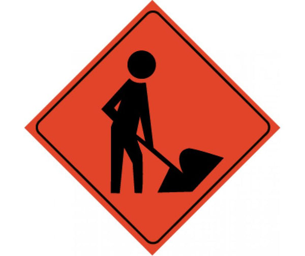 TRAFFIC, MEN WORKING SYMBOL, 48X48, ROLL UP SIGN, REFLECTIVE VINYL MATERIAL