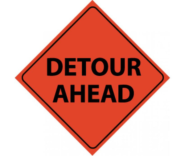 TRAFFIC, DETOUR AHEAD, 48X48, ROLL UP SIGN, REFLECTIVE VINYL MATERIAL