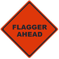 TRAFFIC, FLAGGER AHEAD, 36X36, ROLL UP SIGN, REFLECTIVE VINYL MATERIAL